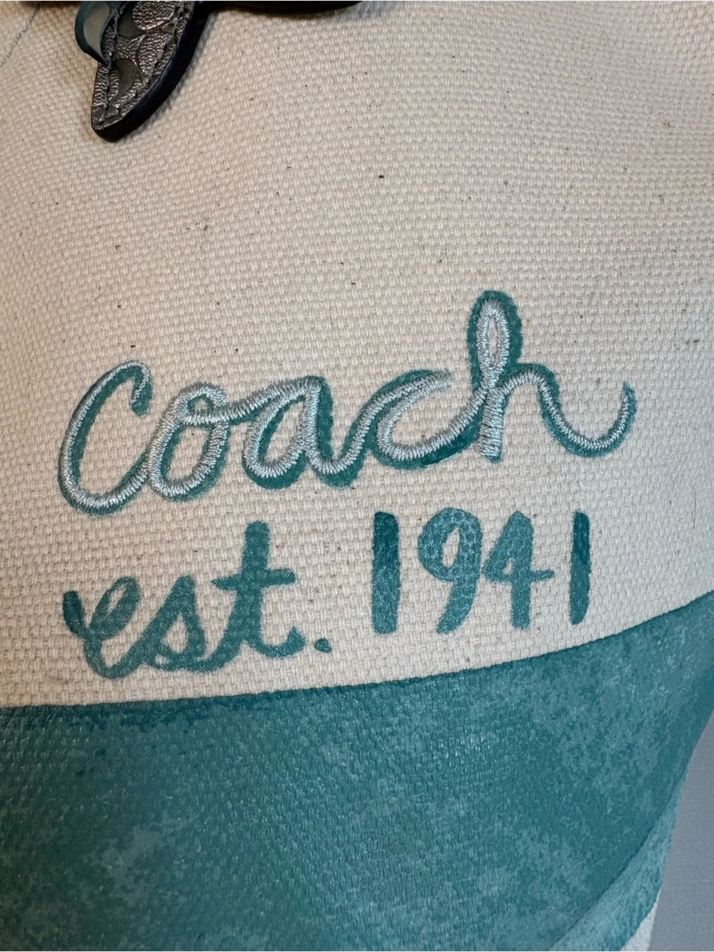 Coach RARE Vintage Starfish Beach Tote Bag Canvas Silver Metallic F19212